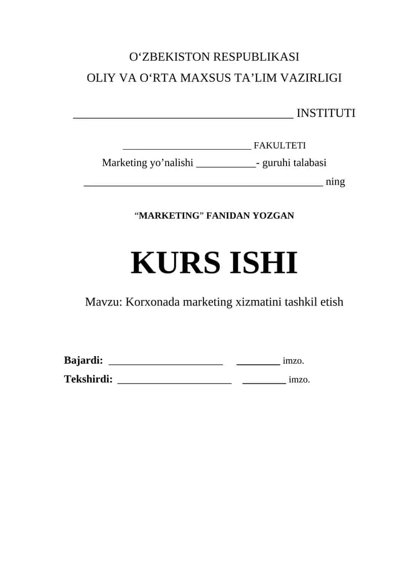 Korxonada marketing xizmatini tashkil etish 1