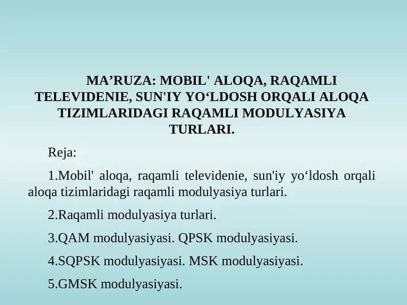 Raqamli modulyasiya turlari 1
