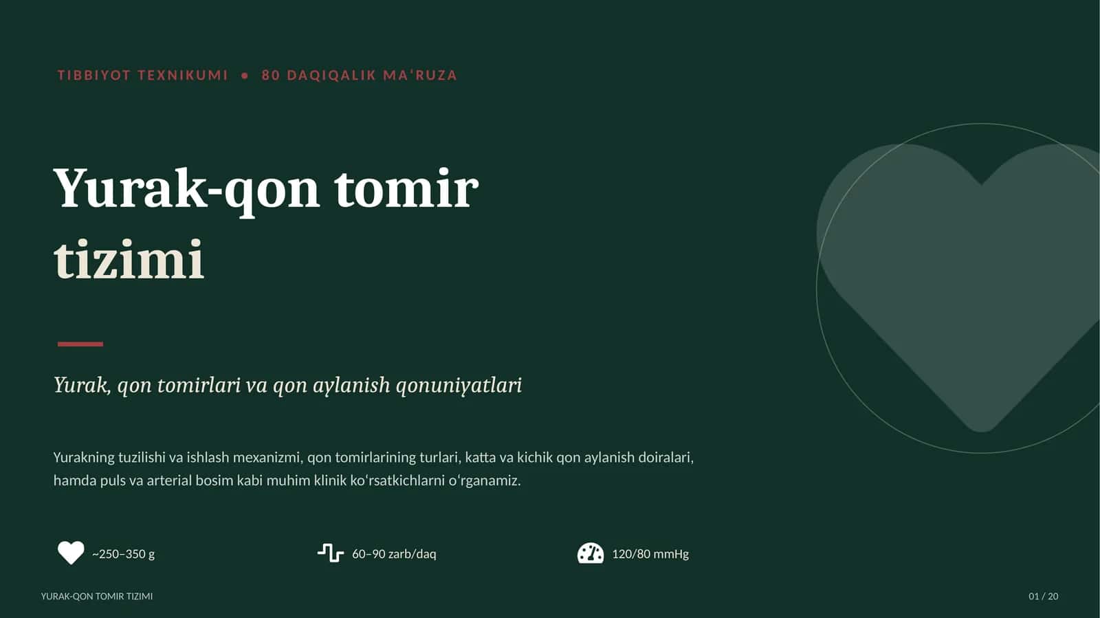 TIBBIYOT TEXNIKUMI yurak qon tomir tizimi 1