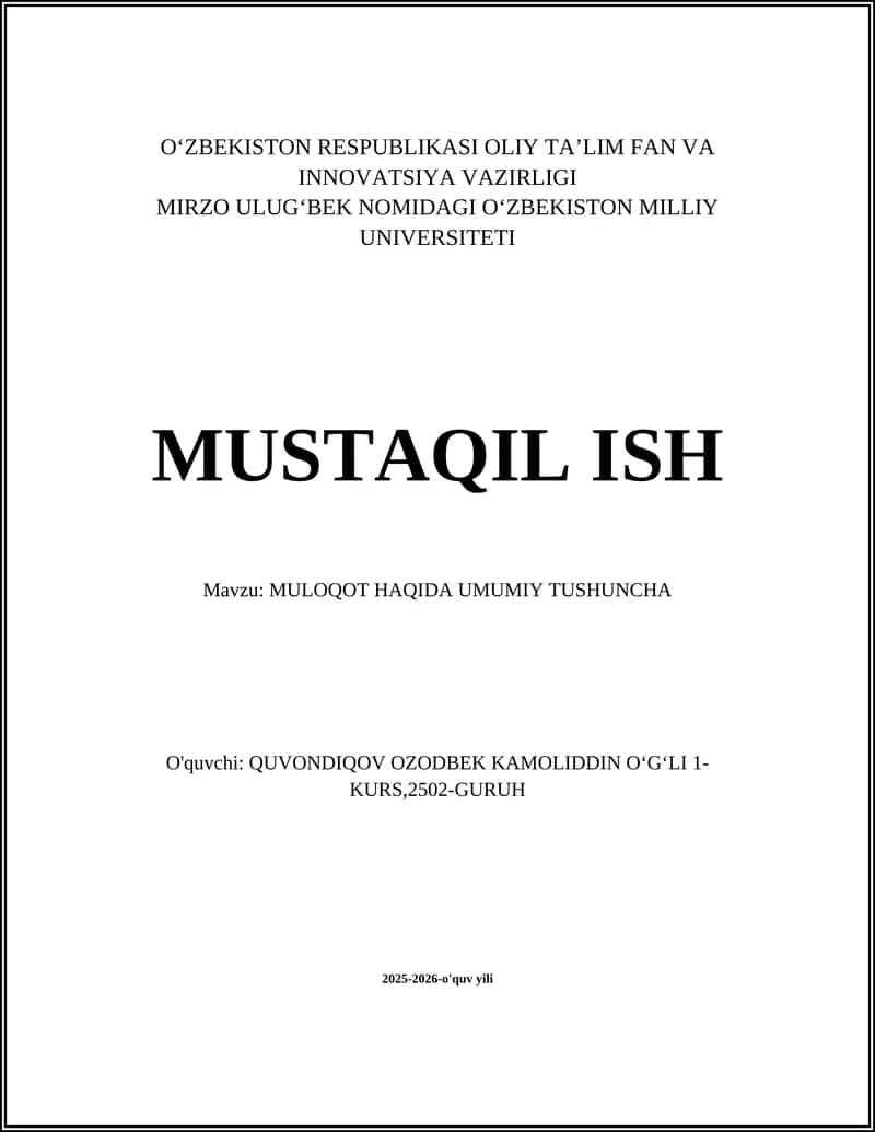 MULOQOT HAQIDA UMUMIY TUSHUNCHA 1