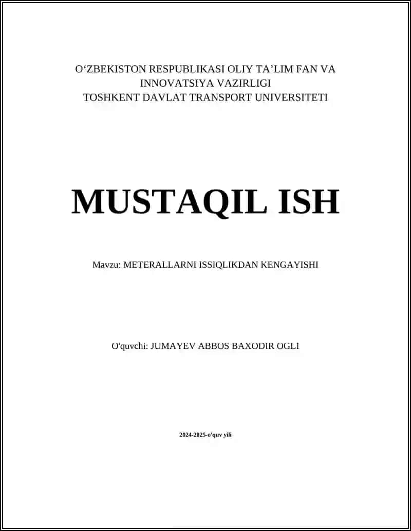 METERALLARNI ISSIQLIKDAN KENGAYISHI