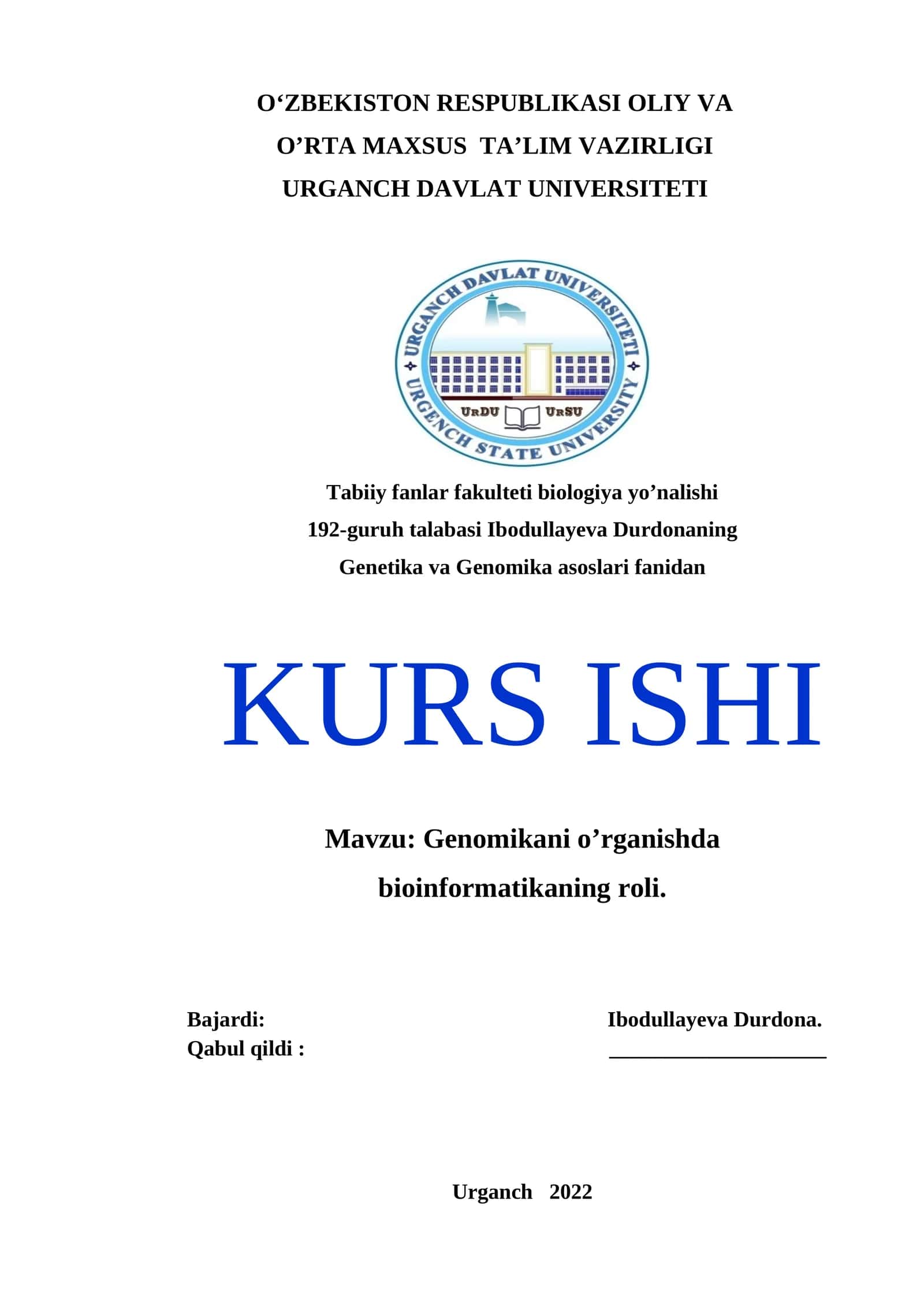 Genomikani o’rganishda bioinformatikaning roli 1
