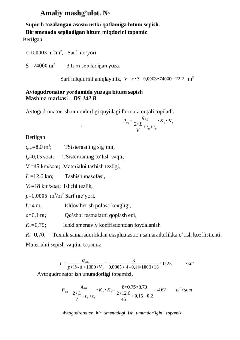 Avtogudronator ish unumdorligi 1