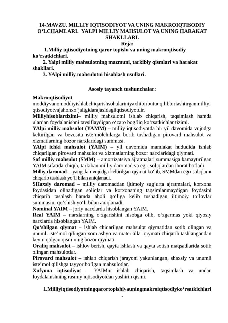 YAlpi milliy mahsulot va uning harakat shakllari 1