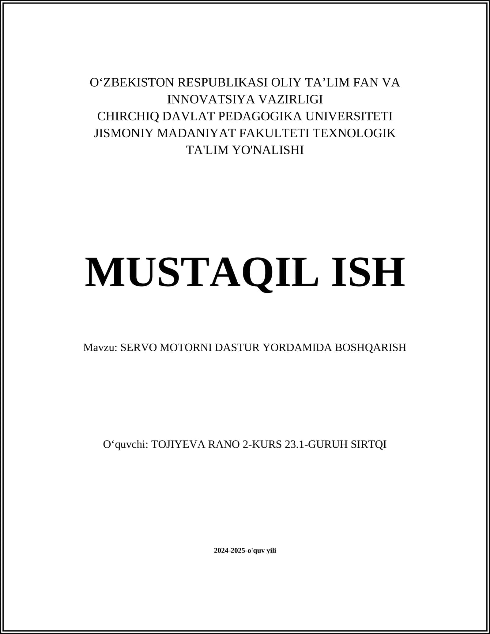 SERVO MOTORNI DASTUR YORDAMIDA BOSHQARISH 1