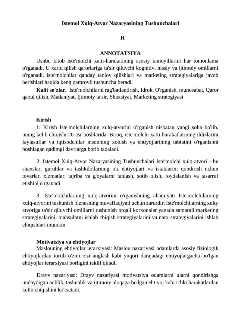 Istemol Xulq-Atvor Nazaryasining Tushunchalari 1