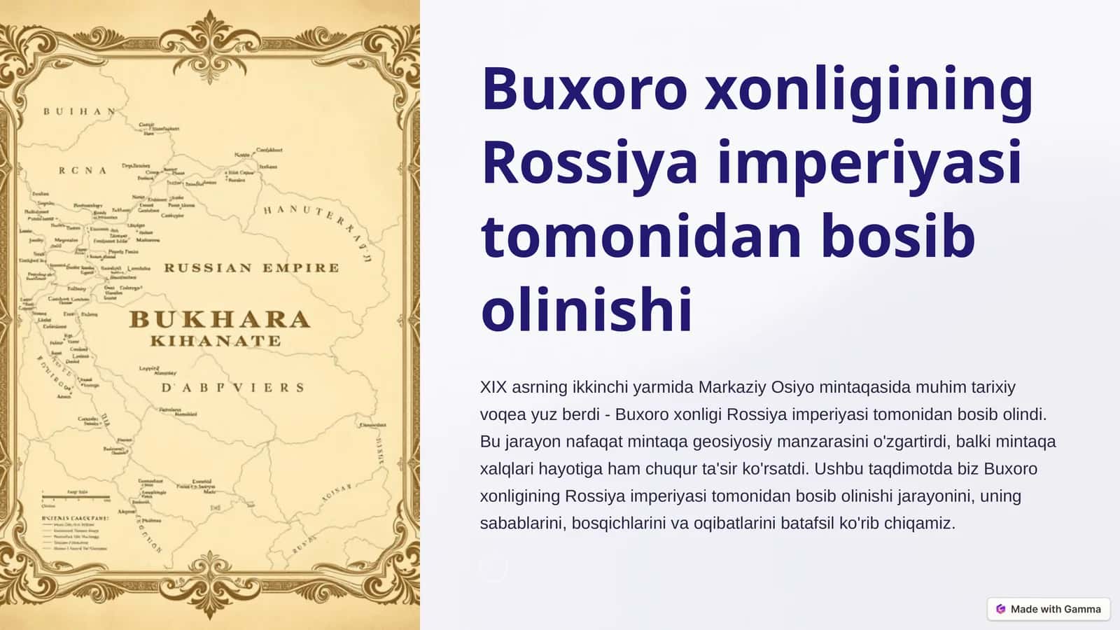Buxoro xonligining Rossiya imperiyasi tomonidan bosib olinishi 1