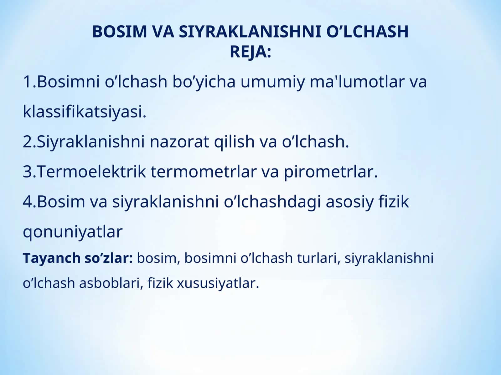 Bosim va siyraklanishni o'lchash 1