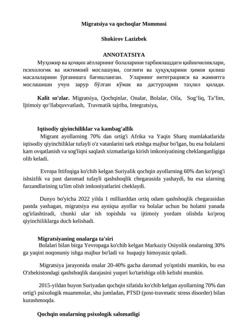 Migratsiya va qochoqlar Mommosi 1