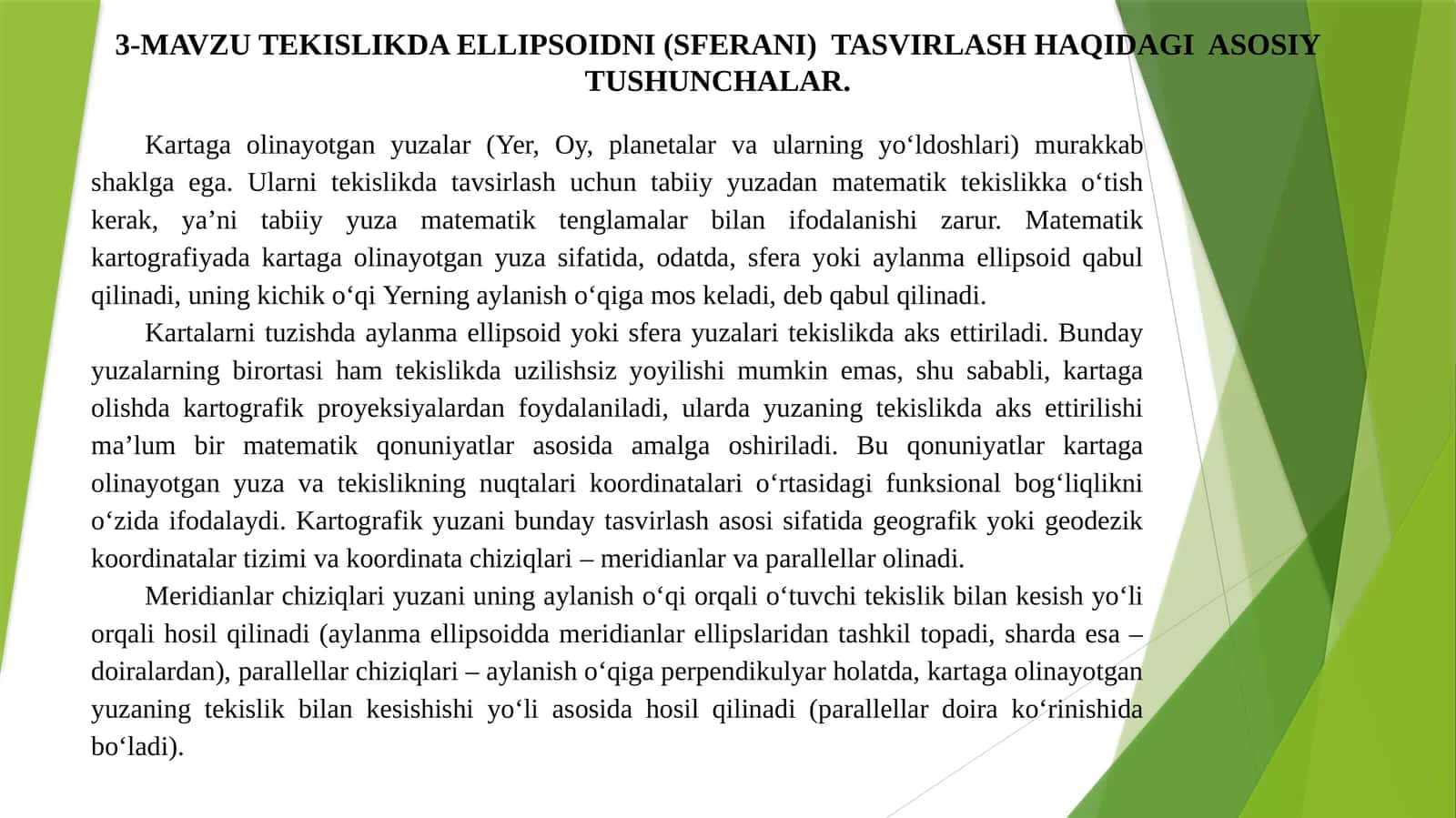 Ellipsoidni tasvirlash haqida tushunchalar 1