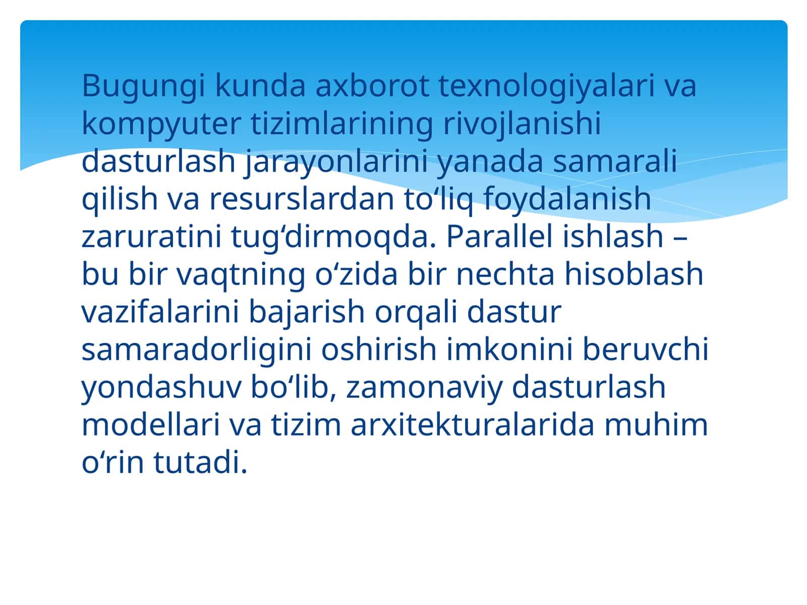 Parallel ishlash modellari va amdal qonuni 1