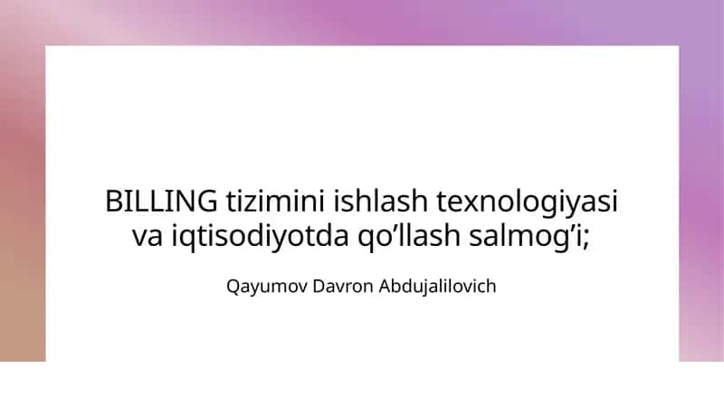 Billing tizimlari 1