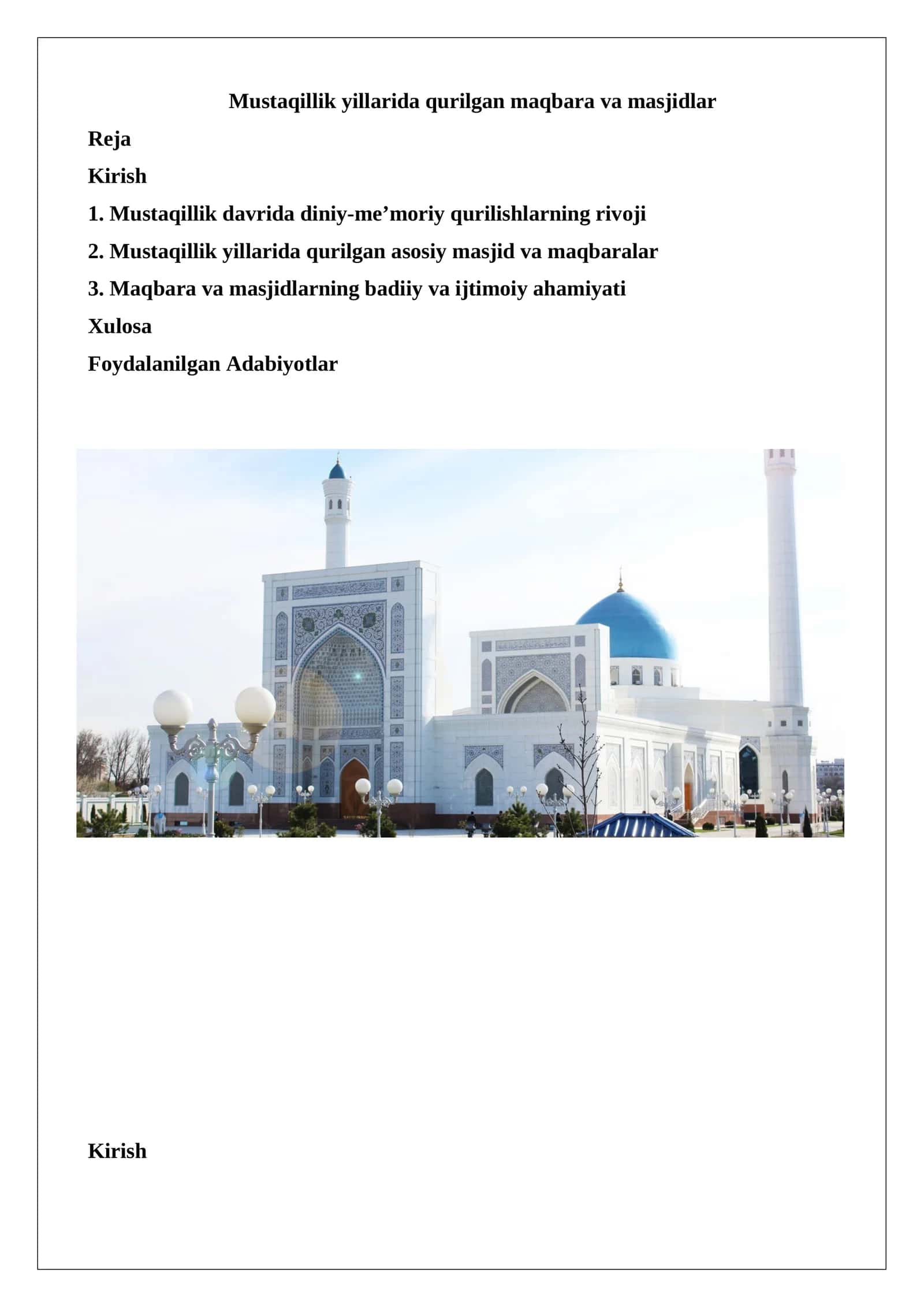 Mustaqillik yillarida qurilgan maqbara va masjidlar 1
