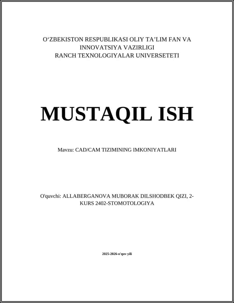 CAD/CAM TIZIMINING IMKONIYATLARI 1