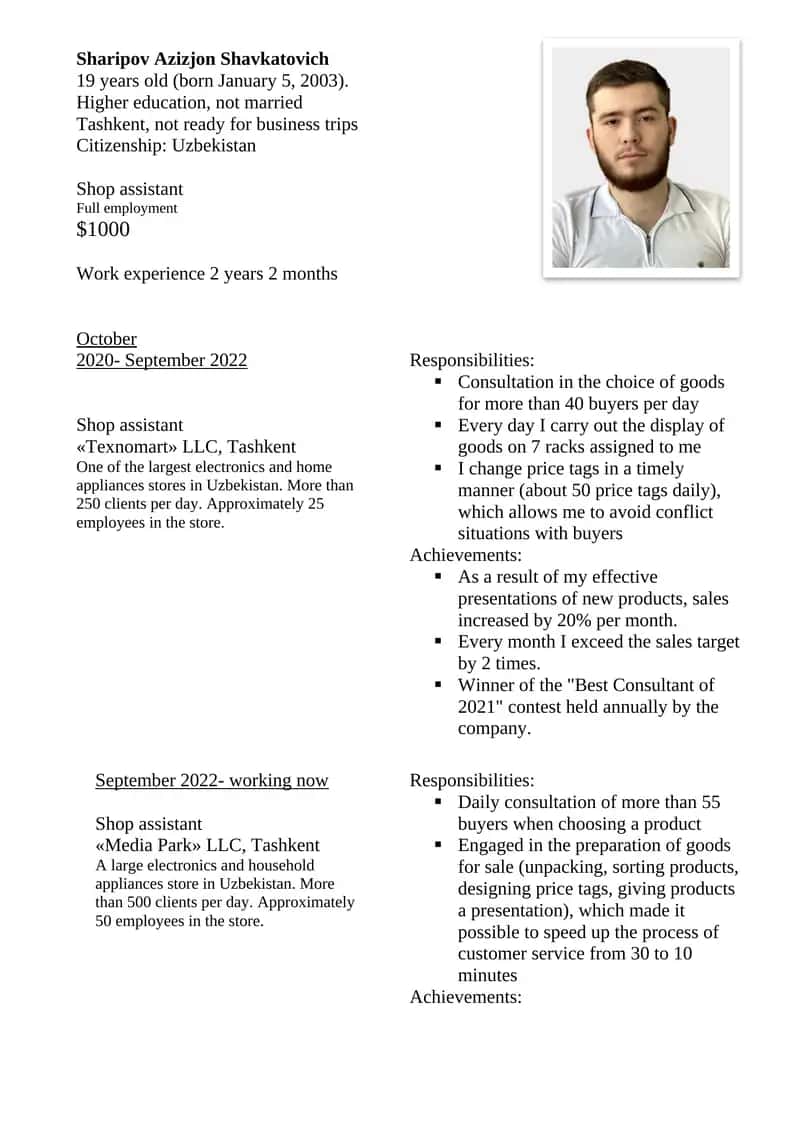 Shop assistant at «Media Park» LLC 1