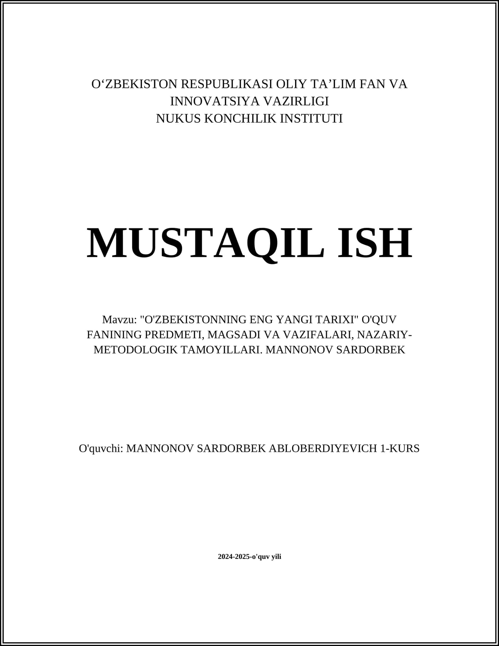 O'ZBEKISTONNING ENG YANGI TARIXI 1