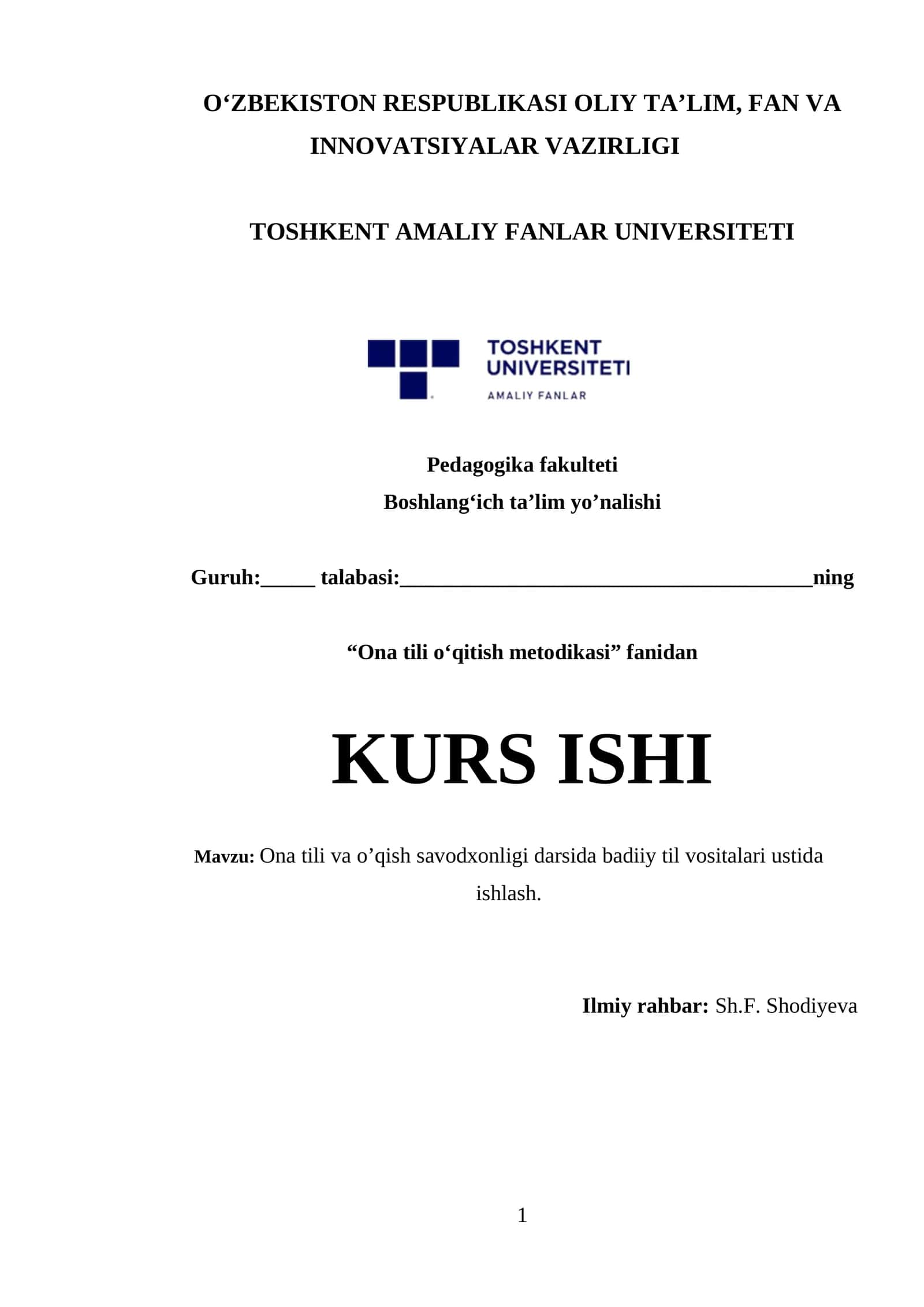 Ona tili va o’qish savodxonligi darsida badiiy til vositalari ustida ishlash. 1