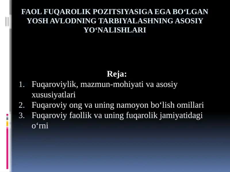 Fuqaroviylik va tarbiyala 1