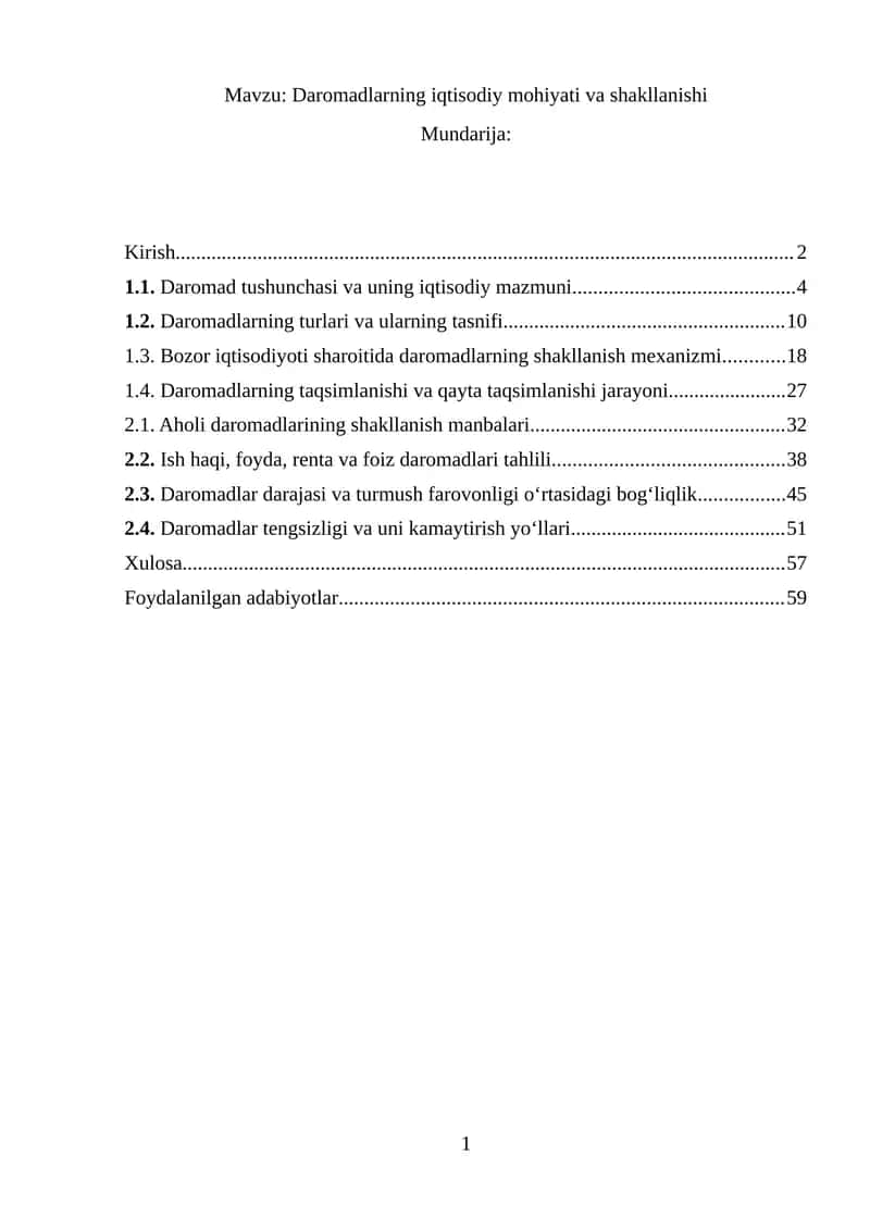 Daromadlarning iqtisodiy mohiyati va shakllanishi 1