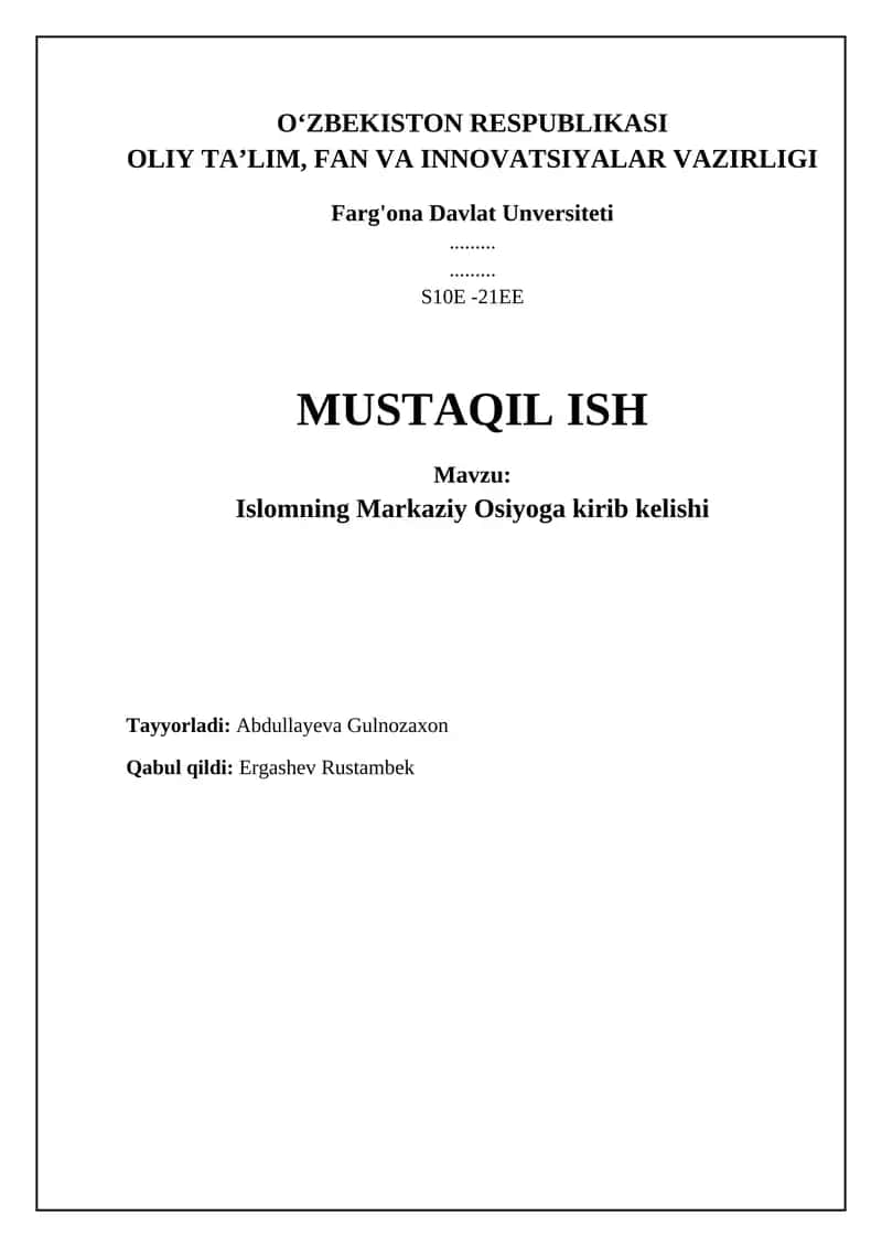 Islomning Markaziy Osiyoga kirib kelishi 1