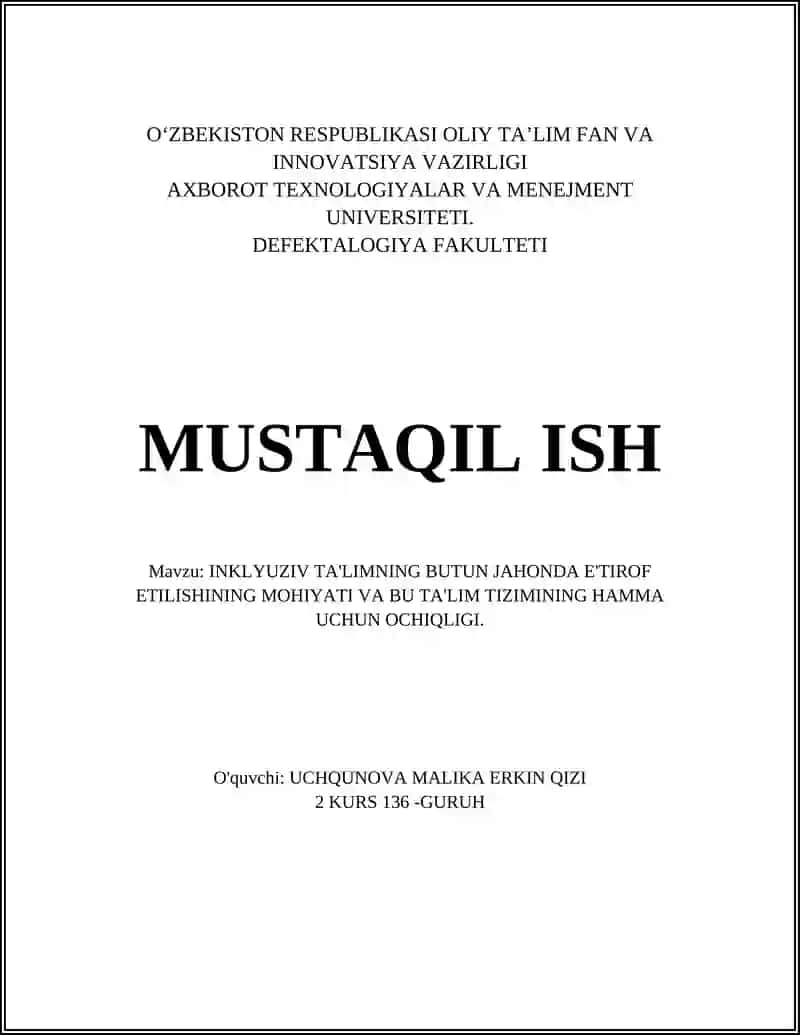 INKLYUZIV TA'LIMNING TARIXIY ASOSLARI