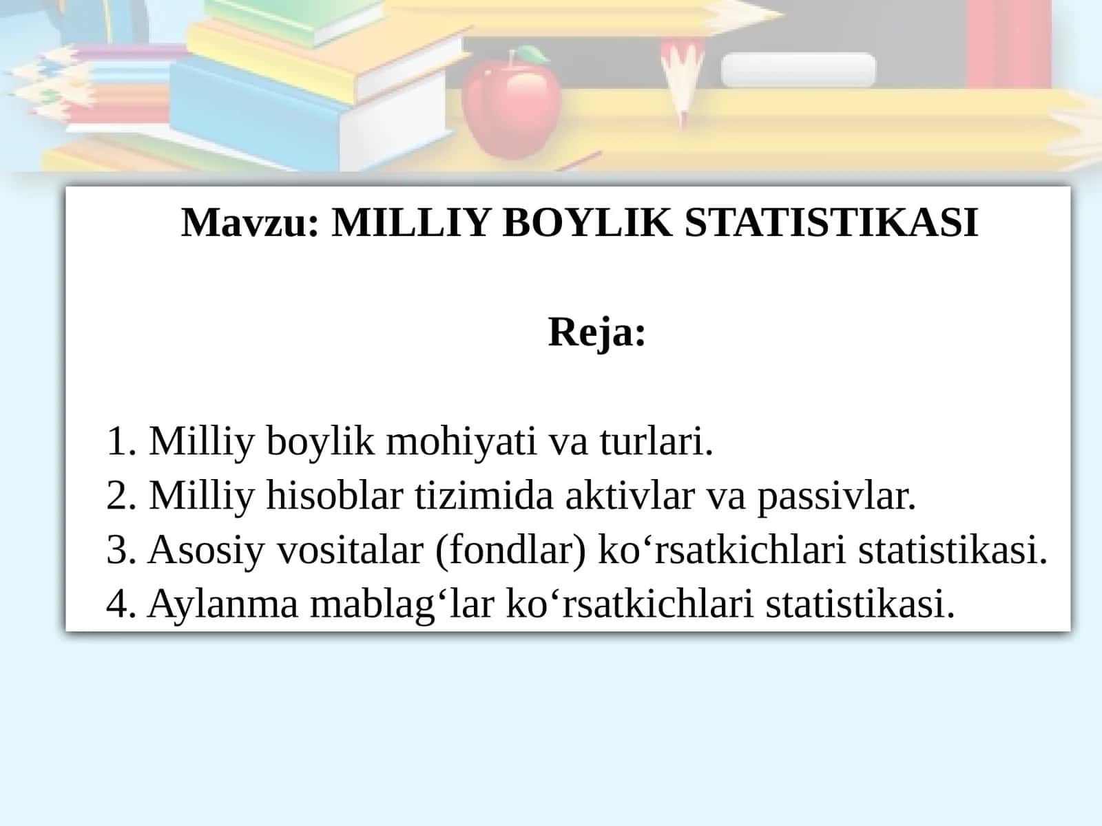 Milliy boylik statistikasi 1