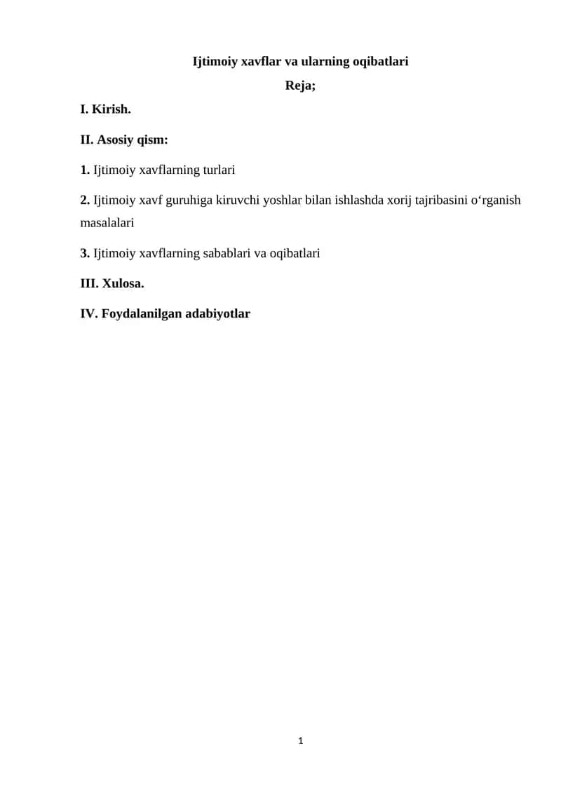 Ijtimoiy xavflar va ularning oqibatlari 1