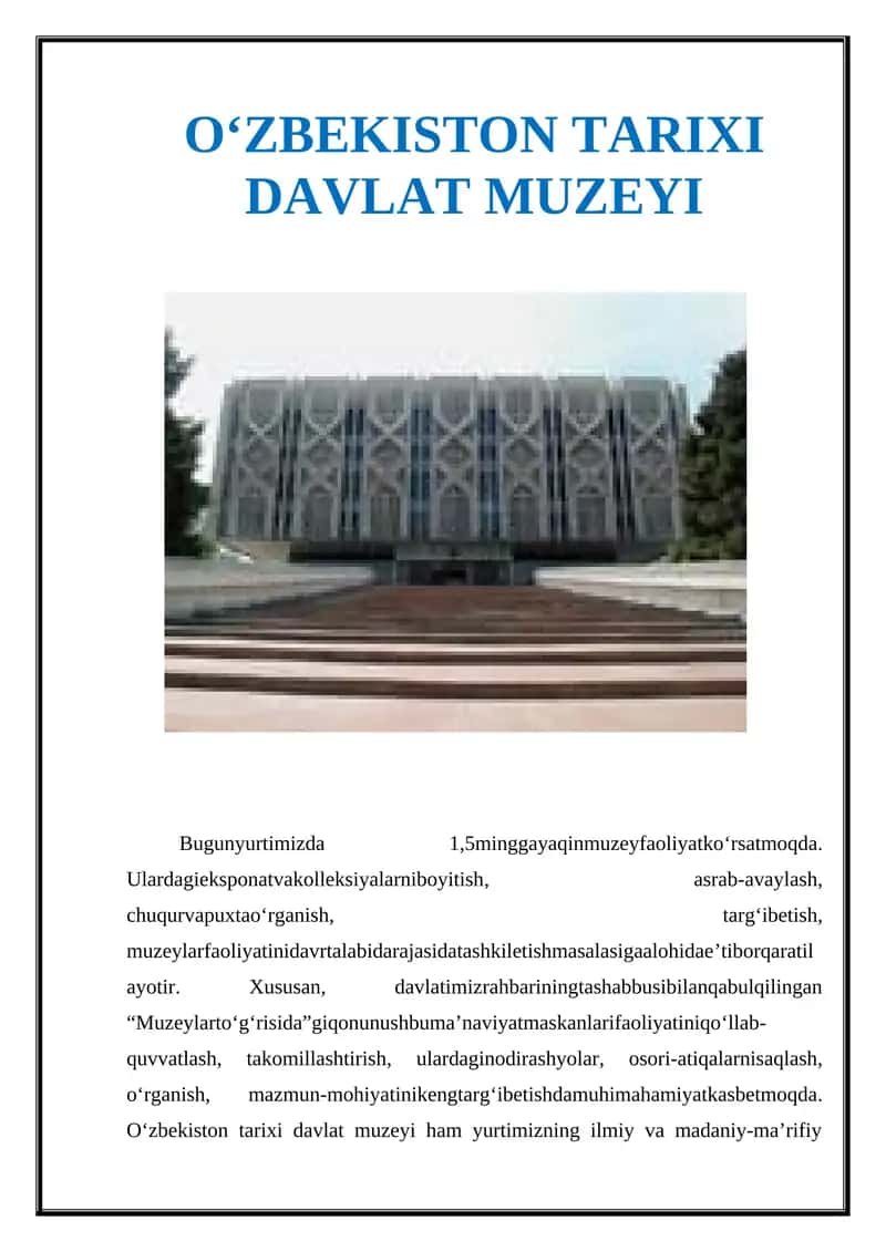 O‘ZBEKISTON TARIXI DAVLAT MUZEYI 1