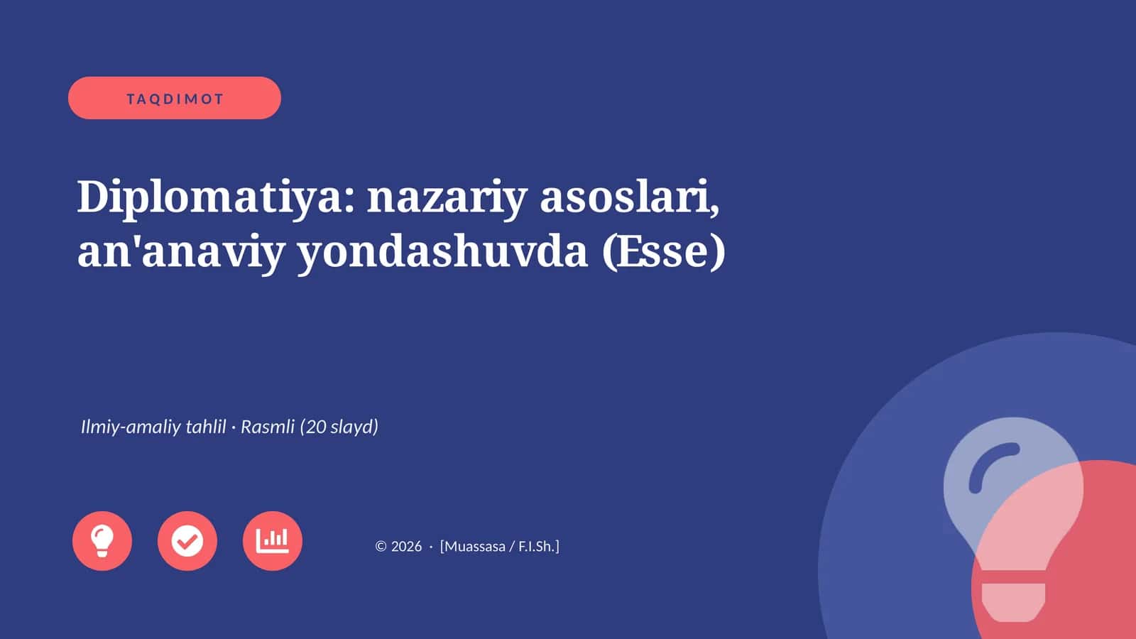 Diplomatiya: nazariy asoslari, an'anaviy yondashuvda (Esse) 1