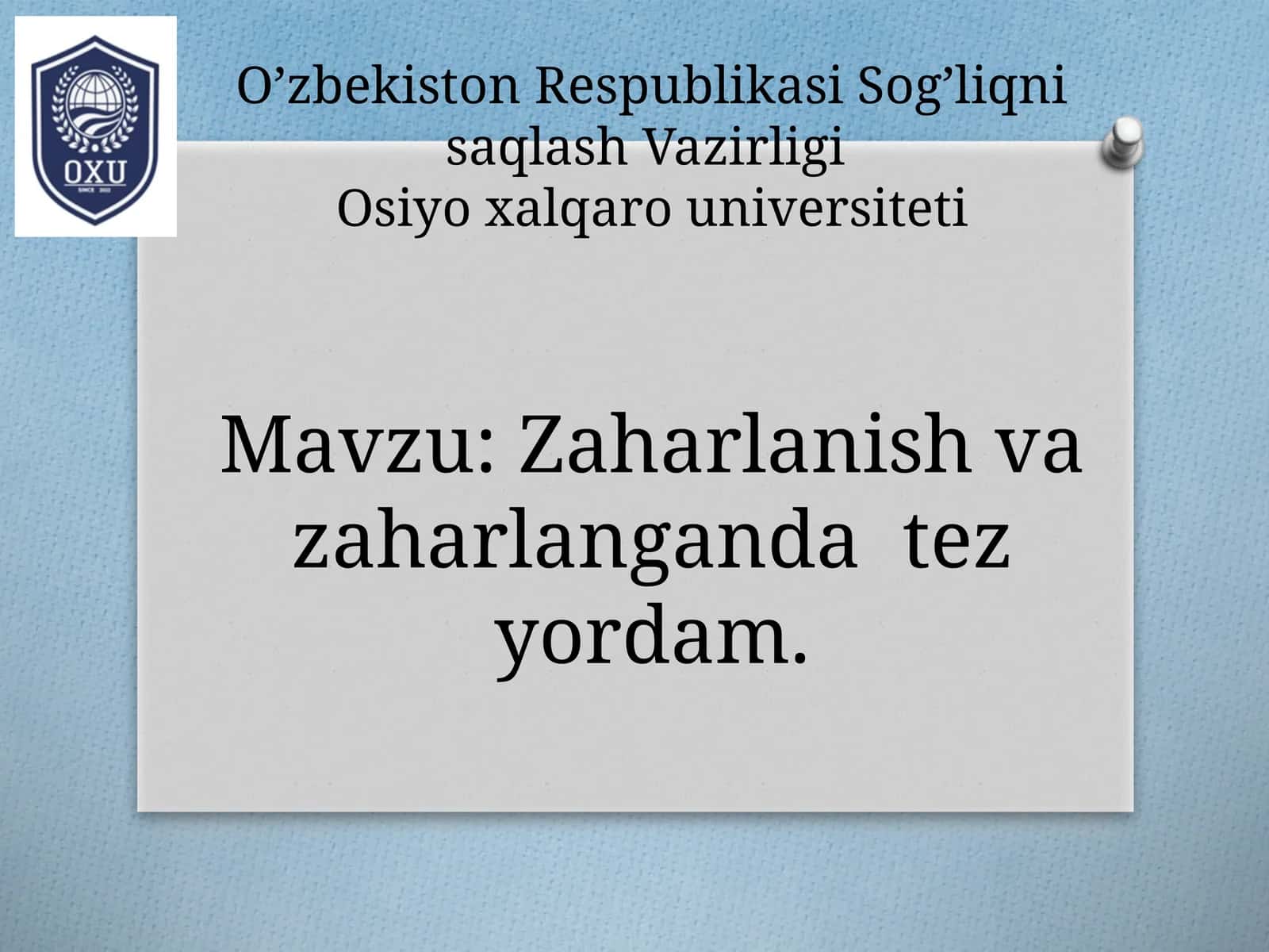 Zaharlanish va zaharlanganda tez yordam 1