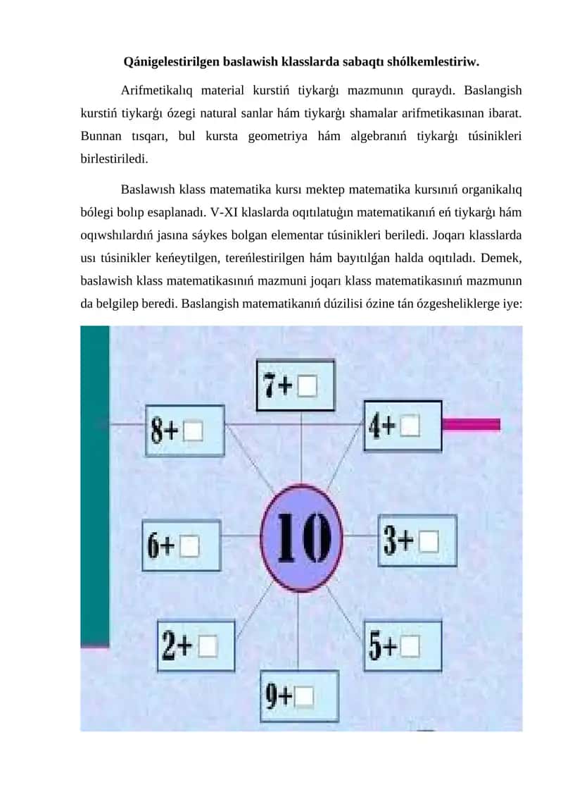 Baslawısh klass matematika kursı 1