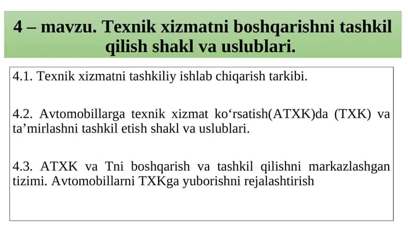 Texnik xizmatni tashkil qilish 1
