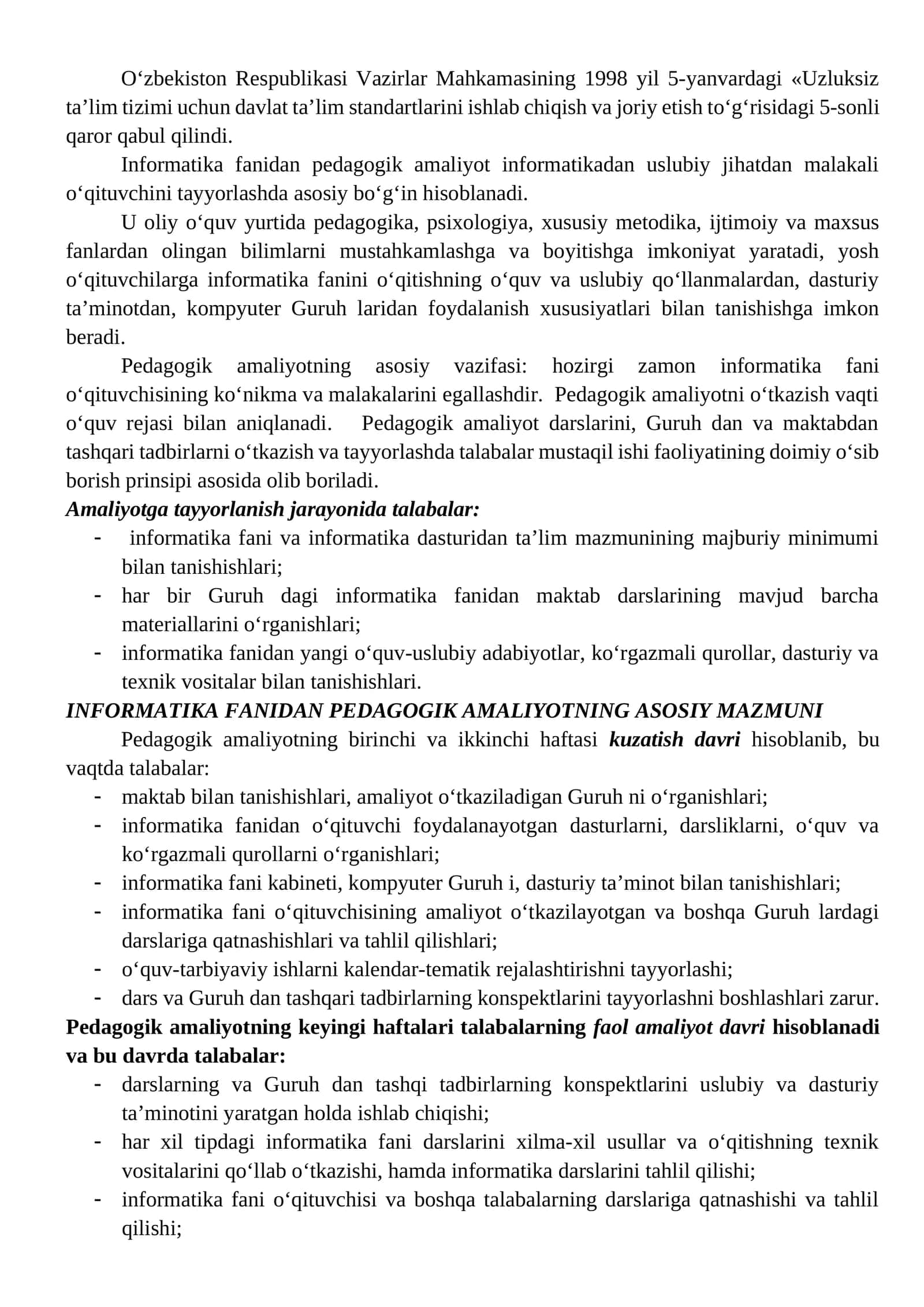 Informatika fanidan pedagogik amaliyot 1