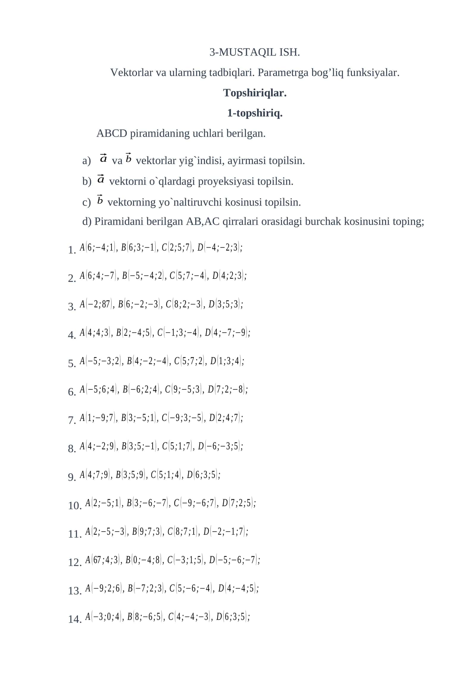 Vektorlar va ularning tadbiqlari 1