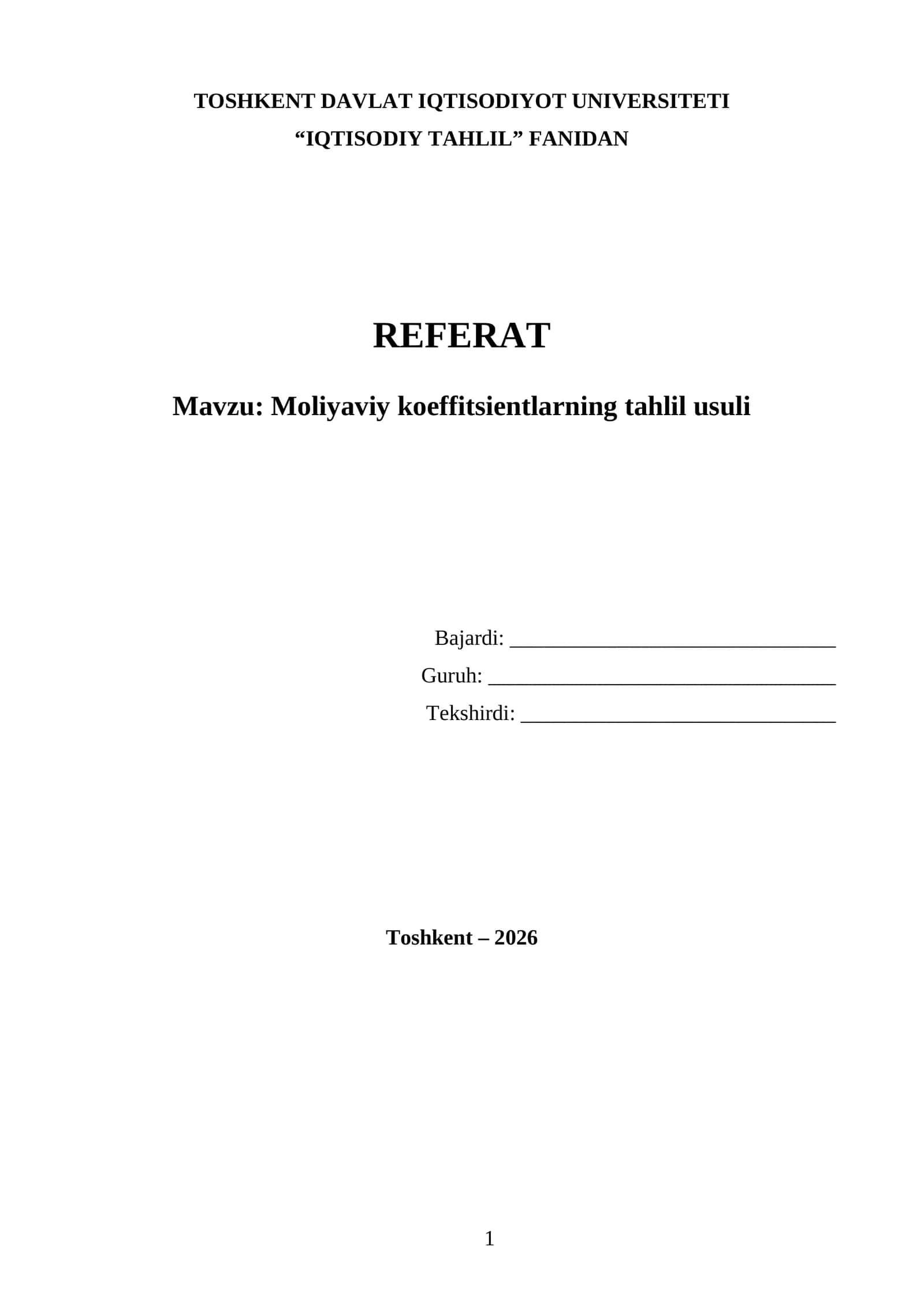 Moliyaviy koeffitsientlarning tahlil usuli 1