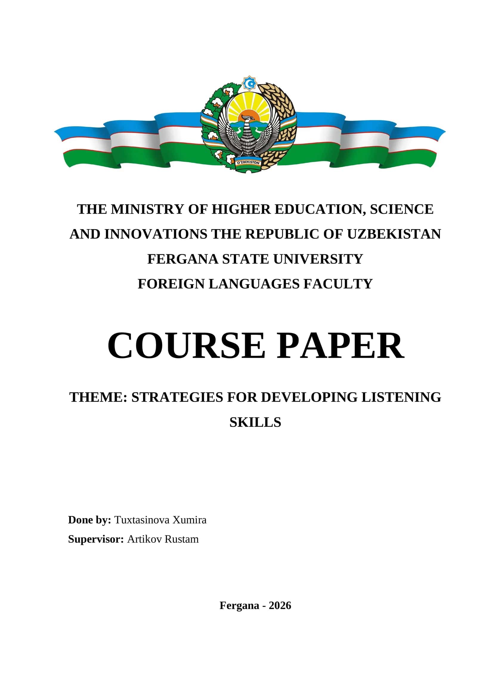 COURSE PAPER THEME: STRATEGIES FOR DEVELOPING LISTENING SKILLS 1