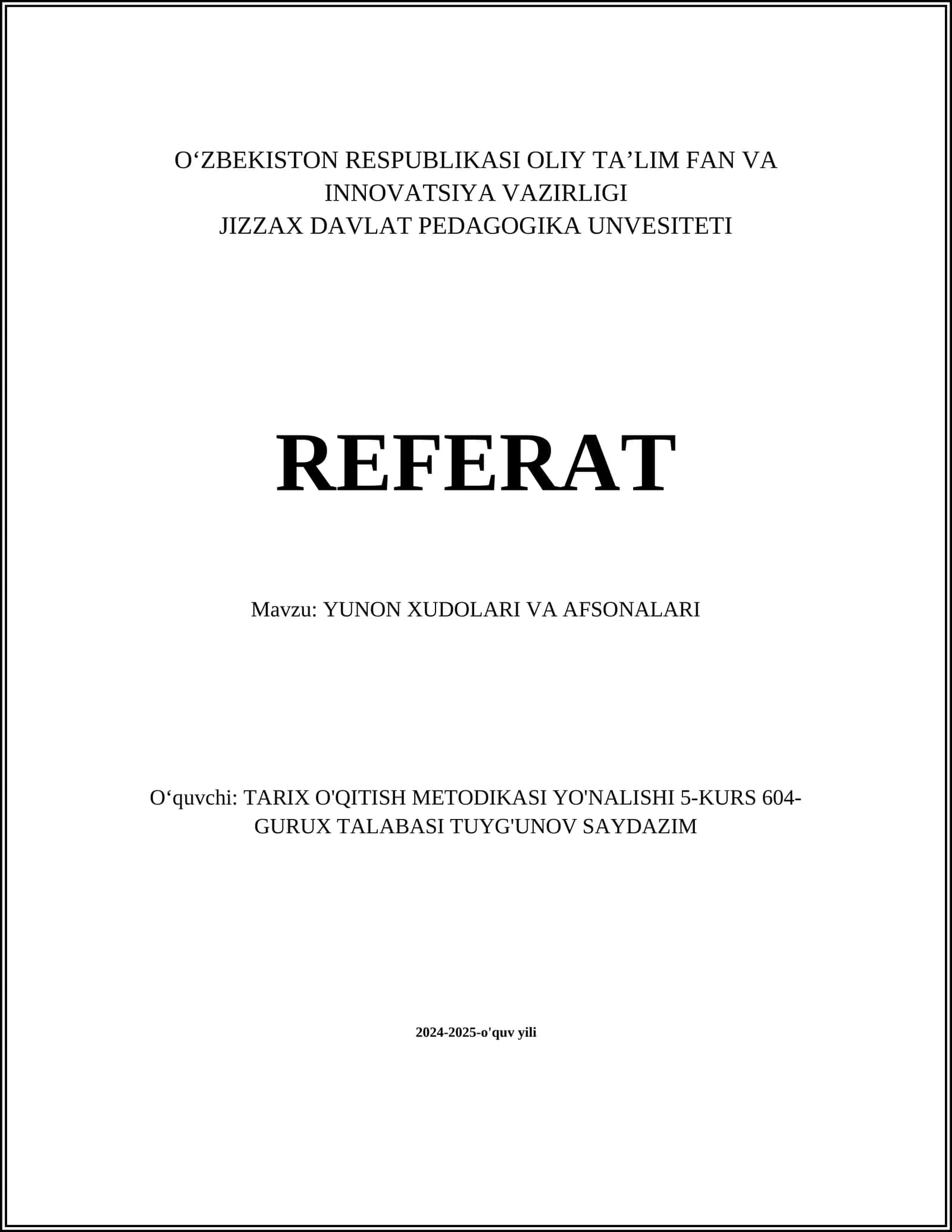 YUNON XUDOLARI VA AFSONALARI 1