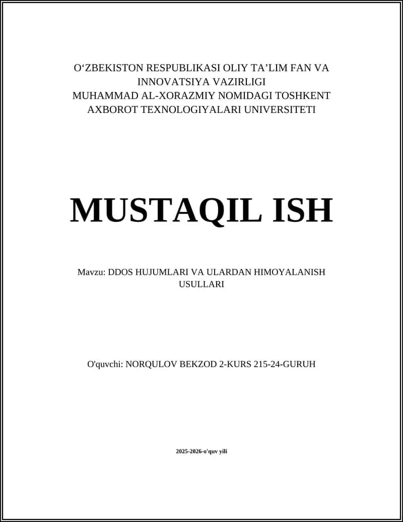 DDOS HUJUMLARI VA ULARDAN HIMOYALANISH USULLARI 1