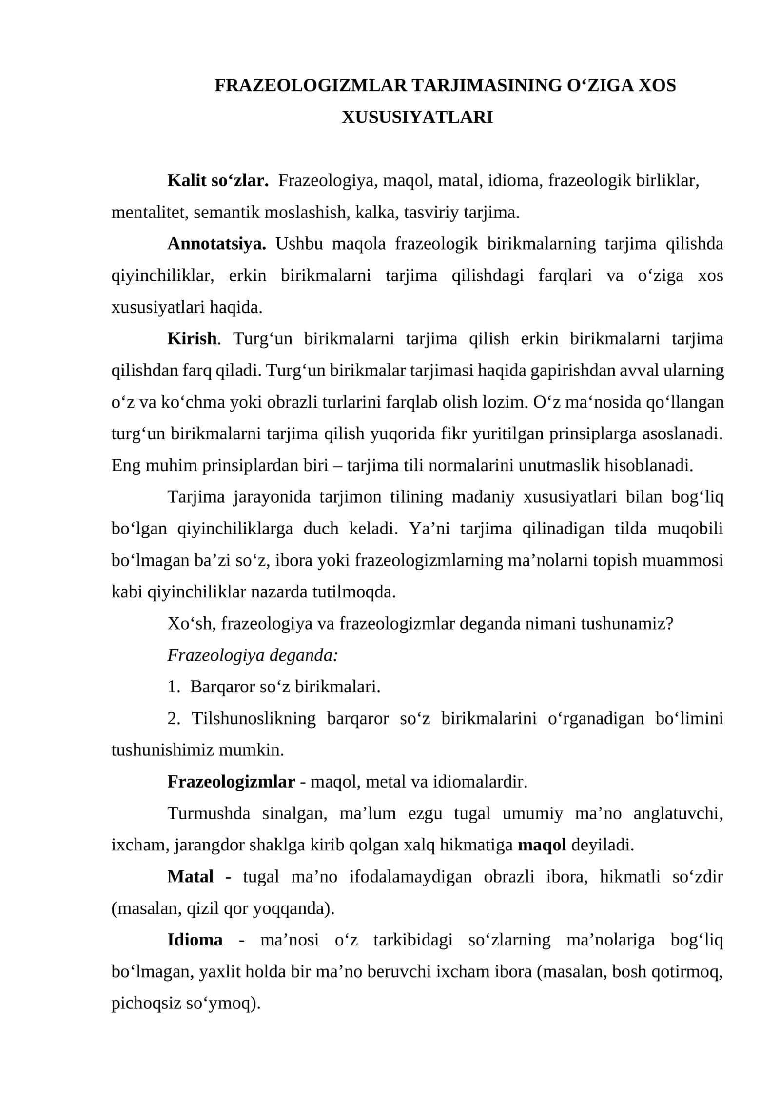 MAQOLA Frazeologizmlar tarjimasining o‘ziga xos xususiyatlari 1