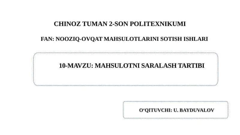 MAHSULOTNI SARALASH TARTIBI 1