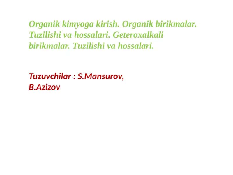 Organik kimyoga kirish 1