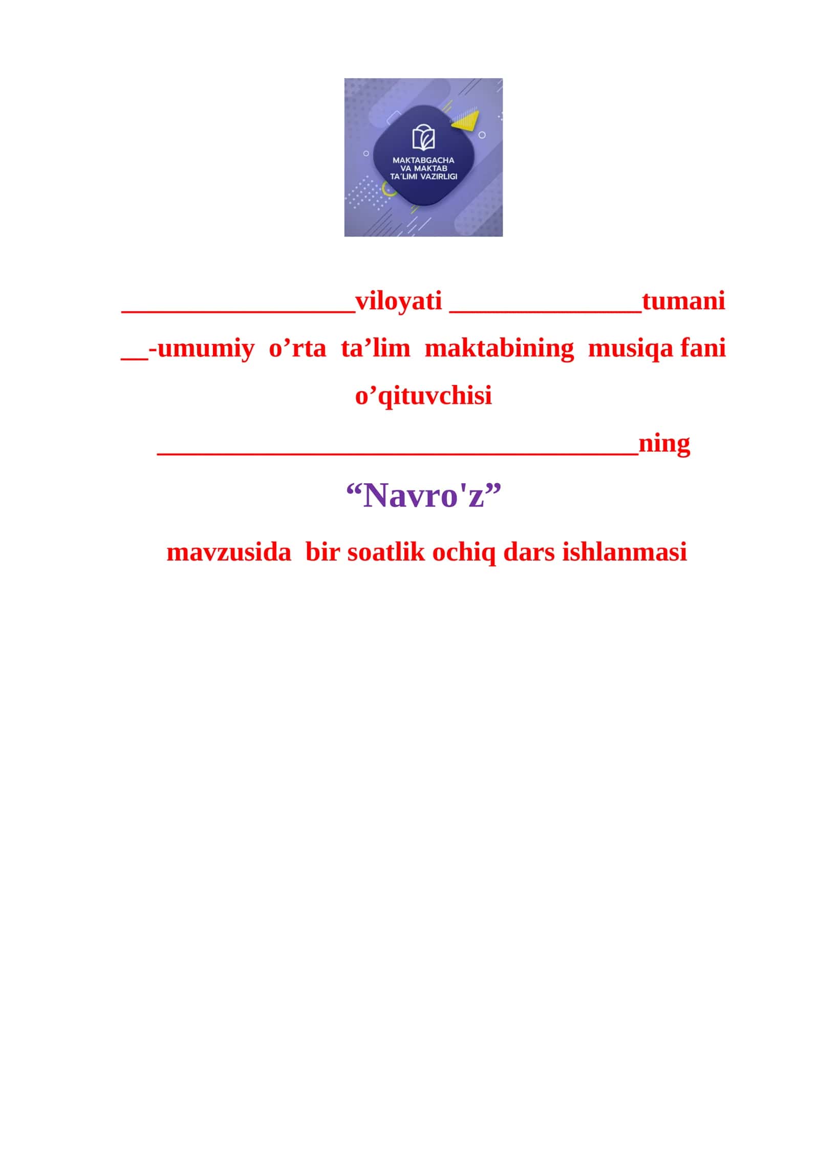 Ochiq dars ishlanmasi "Navro'z" 1