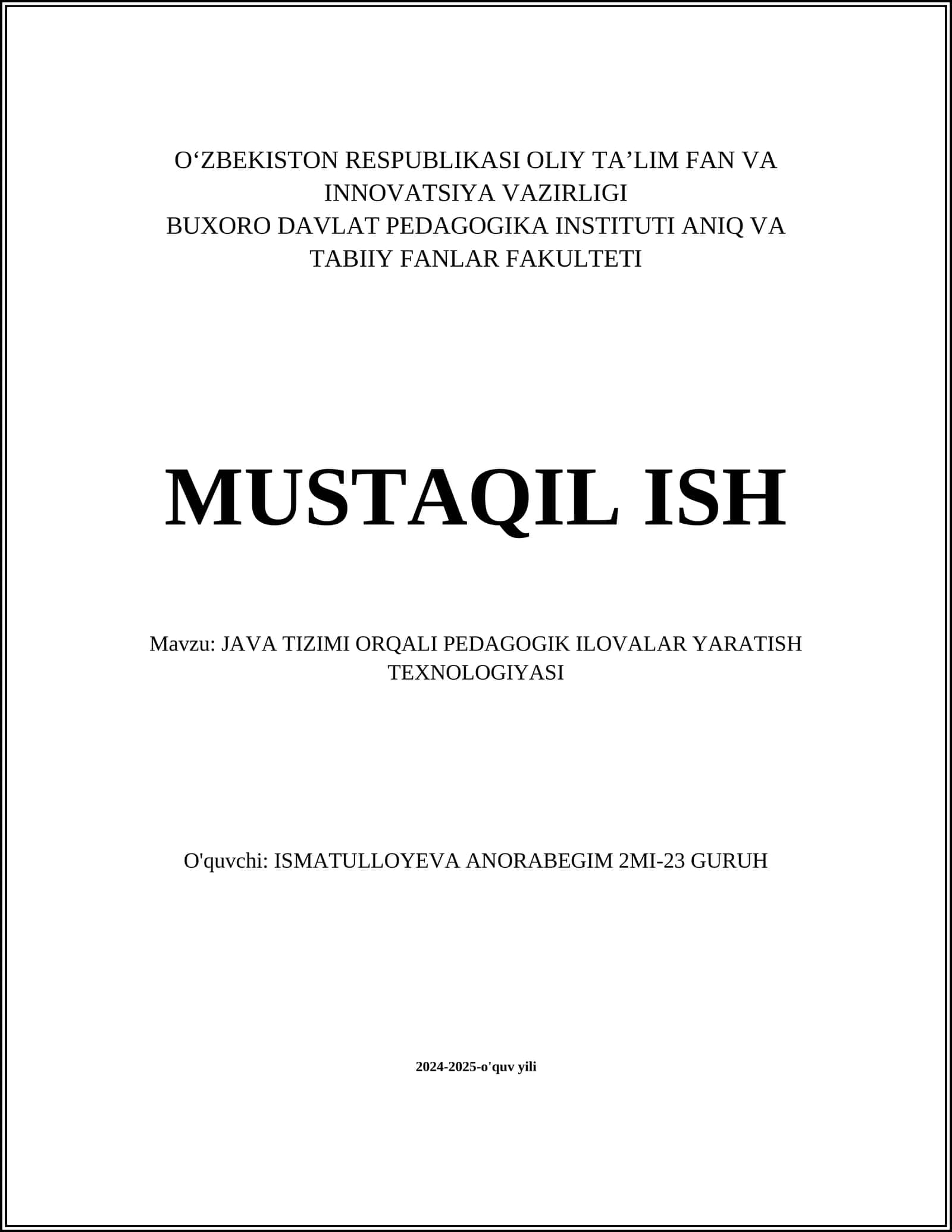Java tizimida pedagogik ilovalar yaratuvchi vositalar 1