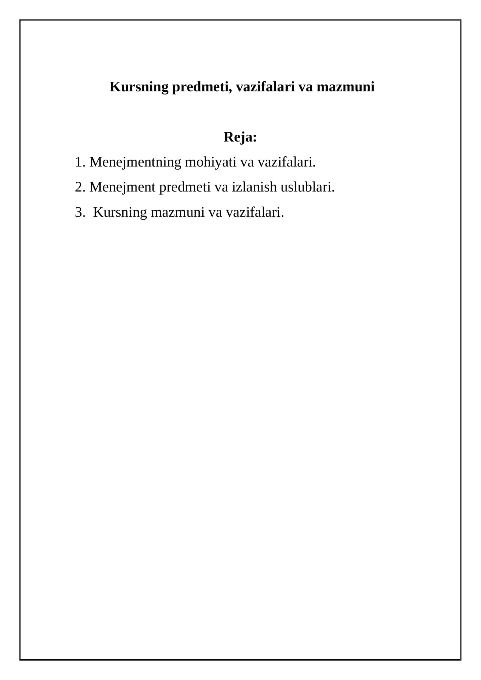 Kursning predmeti, vazifalari va mazmuni 1