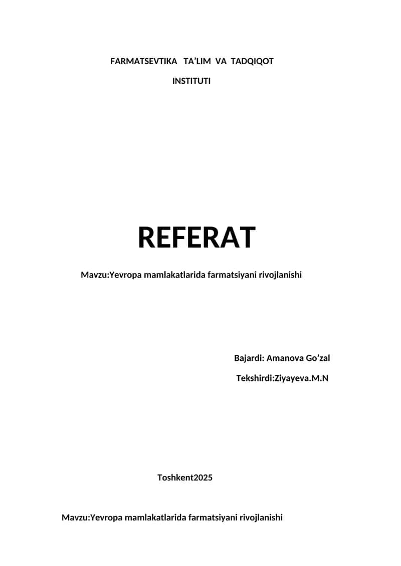 Yevropa mamlakatlarida farmatsiyani rivojlanishi 1