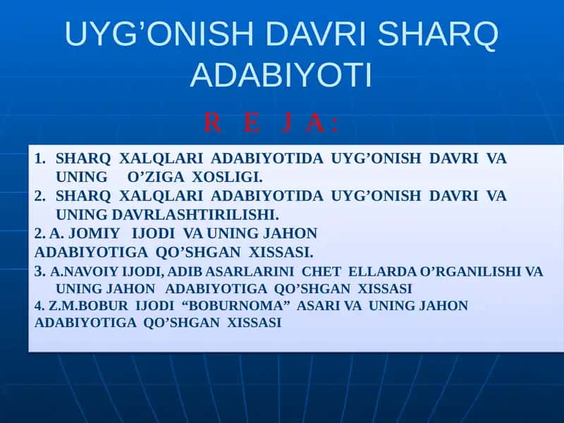 UYG’ONISH DAVRI SHARQ ADABIYOTI 1