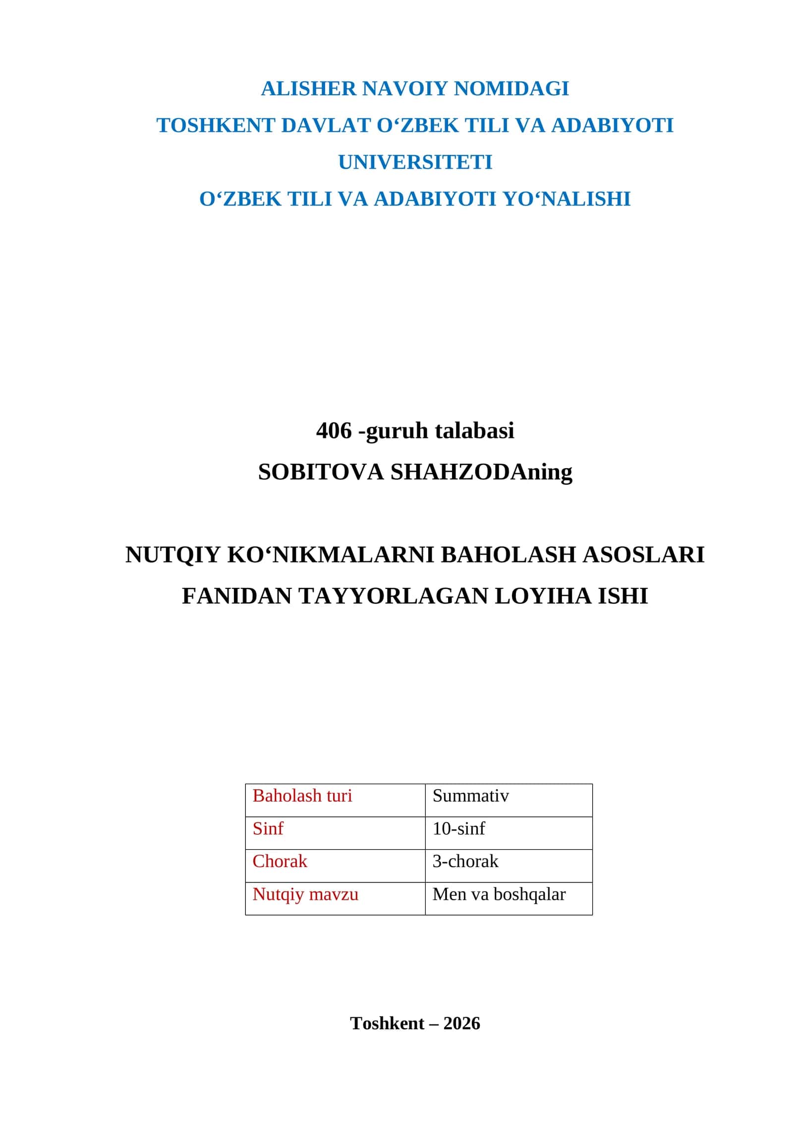 Nutqiy ko‘nikmalarni baholash asoslari 1
