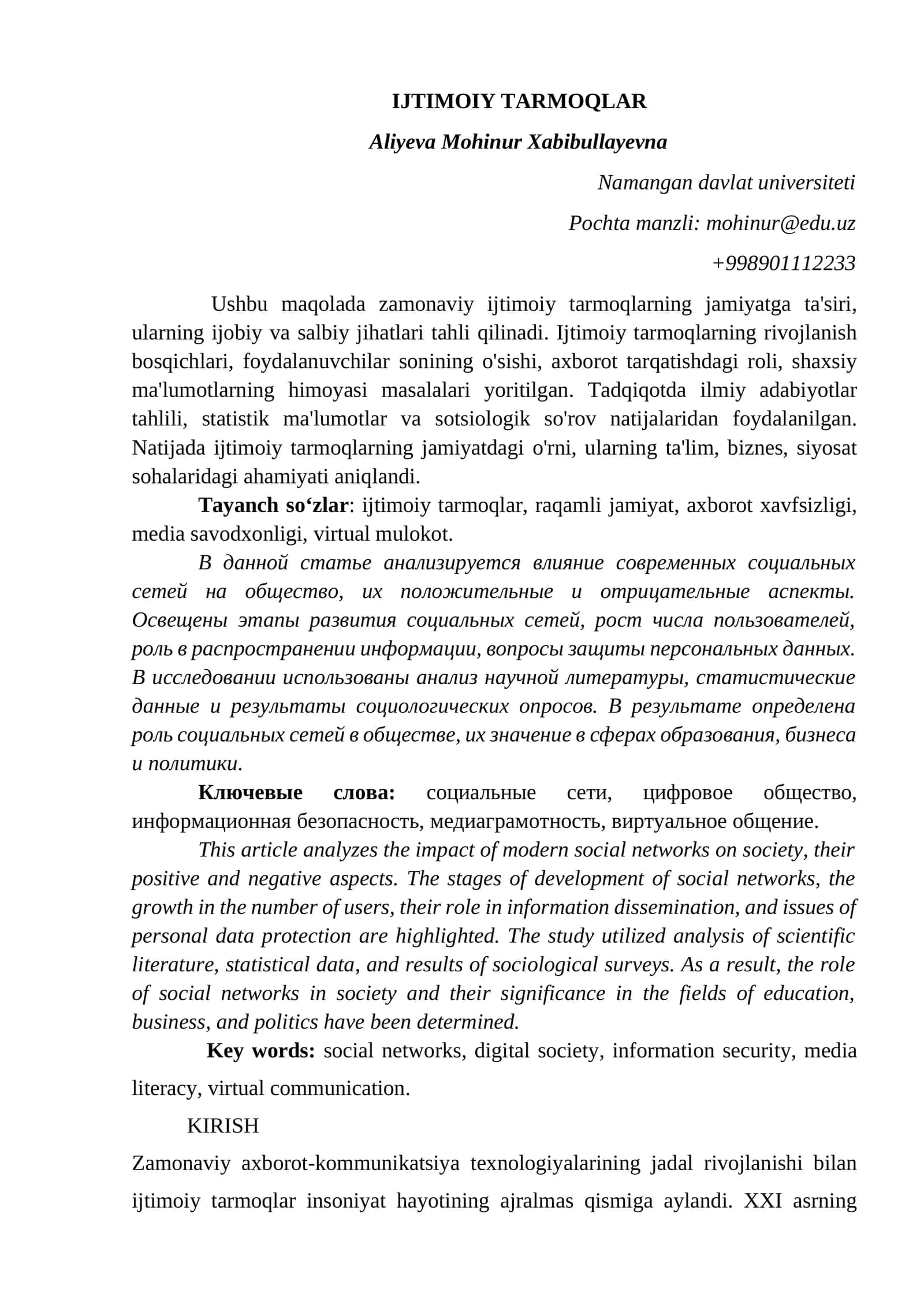 IJTIMOIY TARMOQLAR 1