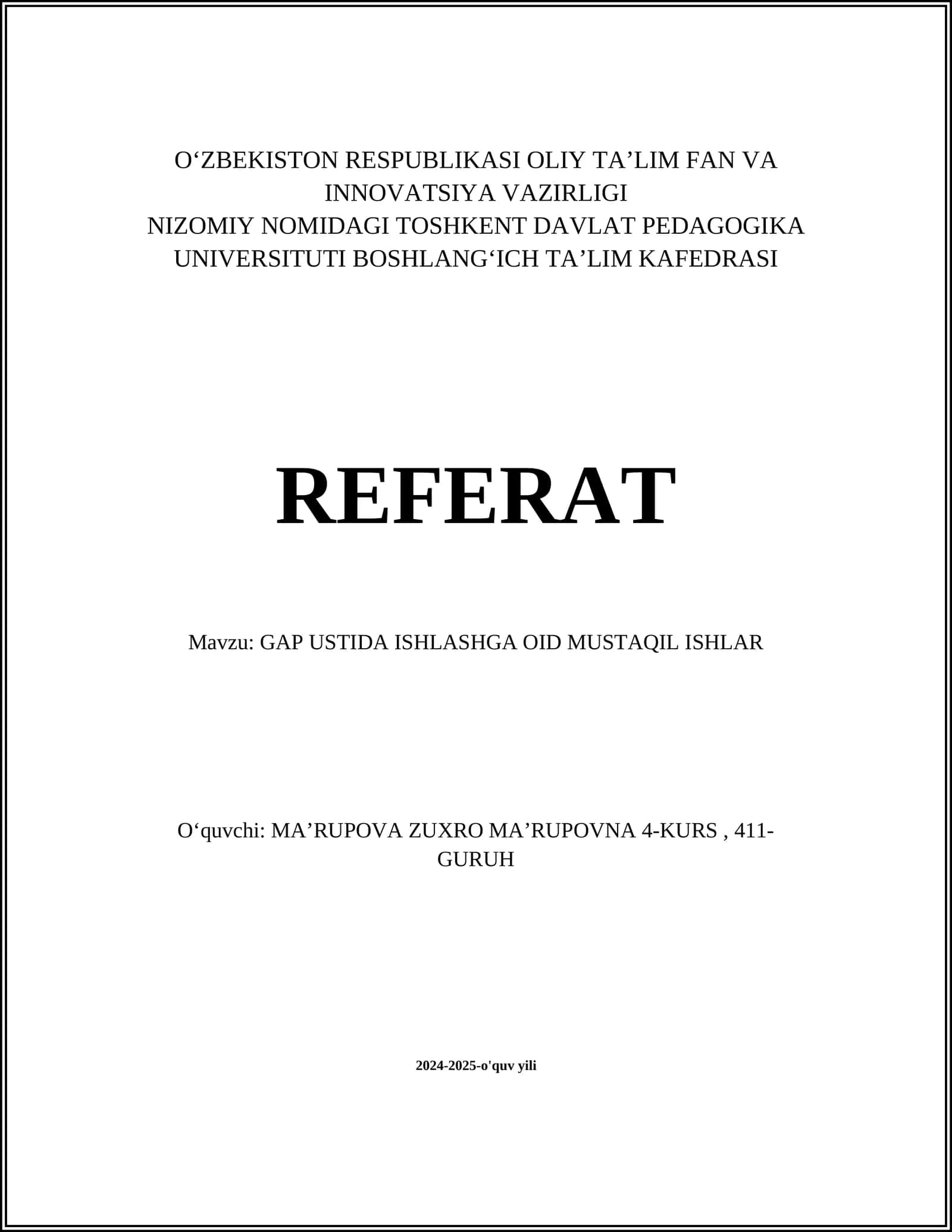 MUSTAQIL ISHLAR GAP USTIDA ISHLASHGA OID 1