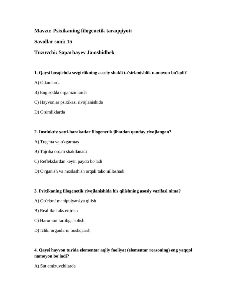 Psixikaning filogenetik taraqqiyoti 1